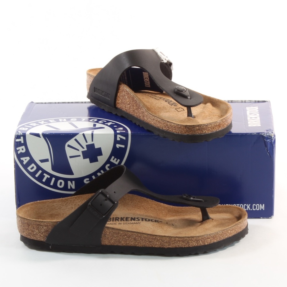 Women’s Birkenstock Gizeh Black Cork Sandals NEW - Picture 2 of 8